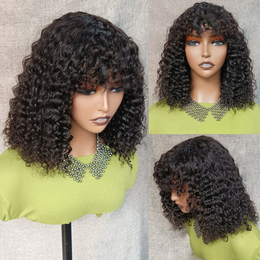 250% Density Curly Human Hair Wig With Bangs Brazilian Jerry MI1606319