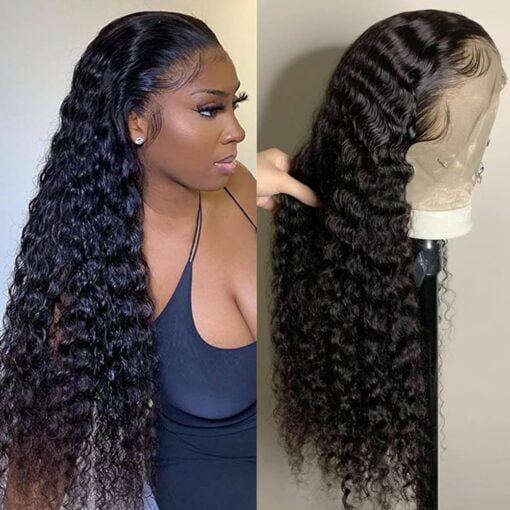 250% Density Deep Wave Lace Front Wigs Human Hair Hd Lace Front Wigs Human Hair Pre Plucked 13X4 Deep Wave Frontal Wig 18Inch Curly Wigs For Women Black MI1606320