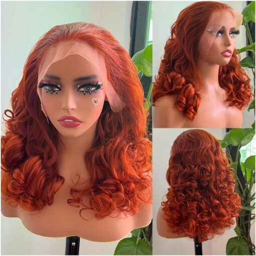 250 Density Fumi Human Hair Wigs For Women Women 13X4 Transparent Hd Lace Front Bouncy Curly Brazilian Remy Human Hair Wig 350 Ginger Color MI1605770