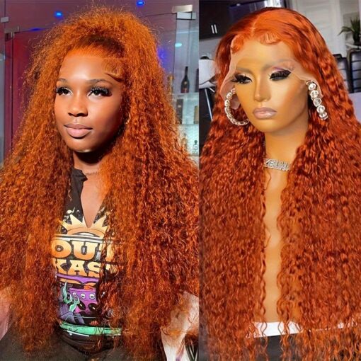 250% Density Ginger Orange 13X6 Hd Transparent Deep Wave MI1606312