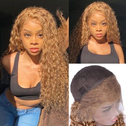 27 Honey Blonde Hair Color Water Wave Lace Front Wig MI1611034