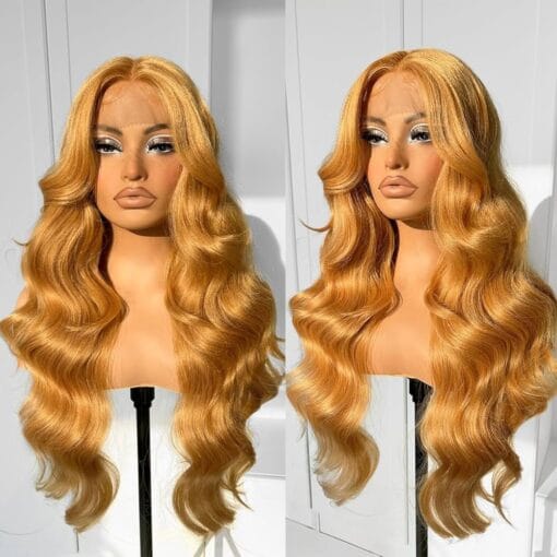 #27 Honey Blonde Lace Front Wig Glueless Body Wave Lace Front Wigs Pre Plucked Synthetic Wear And Go Glueless Hd Lace Front Wig With Natural Hairline MI1610948