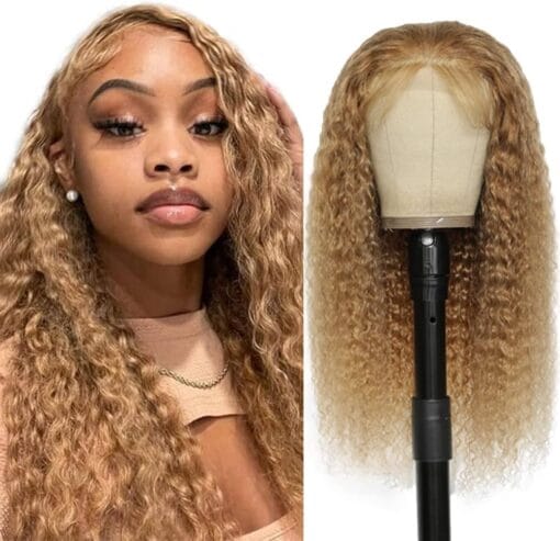 #27 Honey Blonde Lace Front Wigs Human Hair Deep Wave 4X4X1 Hd Transparent Lace Closure Wig Human Hair Pre Plucked With Baby Hair 150% Density Deep MI1611667