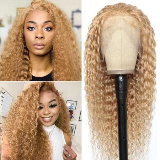 27 Light Brown Curly Wig Deep Wave 13X4 Lace Frontal Human MI1610610