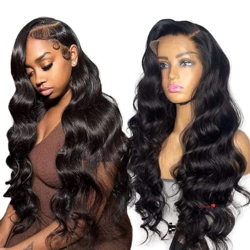 28 Inch Long Black Body Wave Wigs Right Side Parting Natural MI1604841