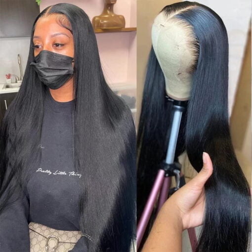 28 Inch Straight Lace Front Wig Human Hair Wigs For Women Black MI1604203