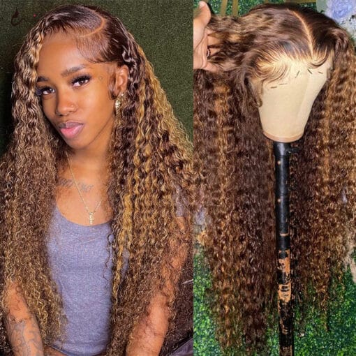 30 Inch 13X4 Glueless Highlight Curly Human Hair Wig MI1611597