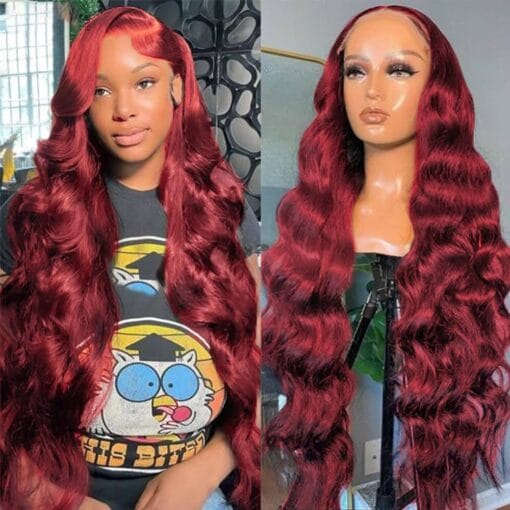 30 Inch 99J Burgundy Body Wave Lace Front Wigs Human Hair Wine Red Colored Body Wave Wig Brazilian Virgin Human Hair Pre Plucked With Baby Hair MI1612089