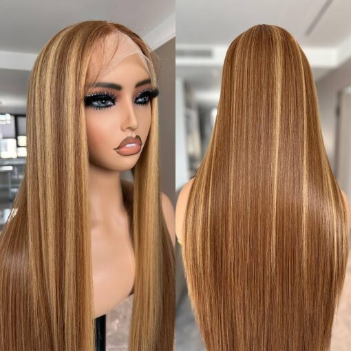 30 Inch Honey Blonde Hd Lace Front Wig Pre Plucked Ready To Wear Glueless 13X5X1 Highlight Synthetic Lace Front Wig For Women Women MI1610930