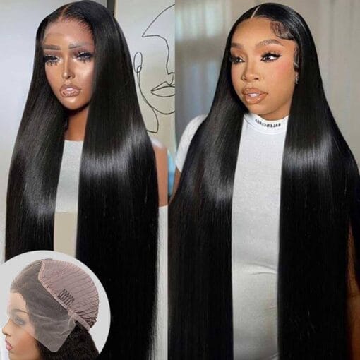 30 Inch Straight Lace Front Wig Human Hair Pre Plucked 13X4 180% Density Hd Transparent Lace Front Glueless Wigs For Women Black Women Real Full Large Lace MI1603814