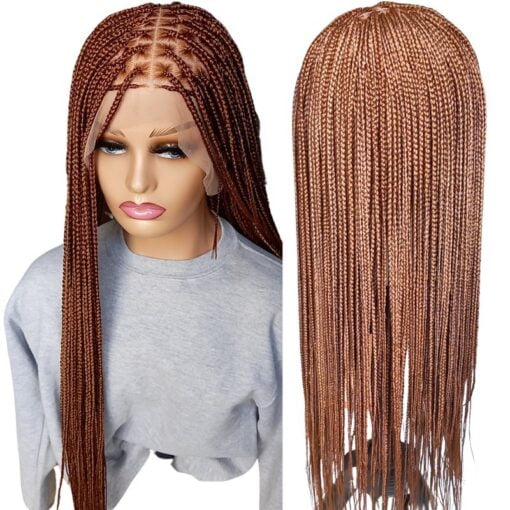 30 Knotless Braided Wigs For Women Black Women With Human Hair Baby Hairs Light Auburn Color 30 Wigs Gold, Brown, Blonde, Average, Braided, Long MI1602177