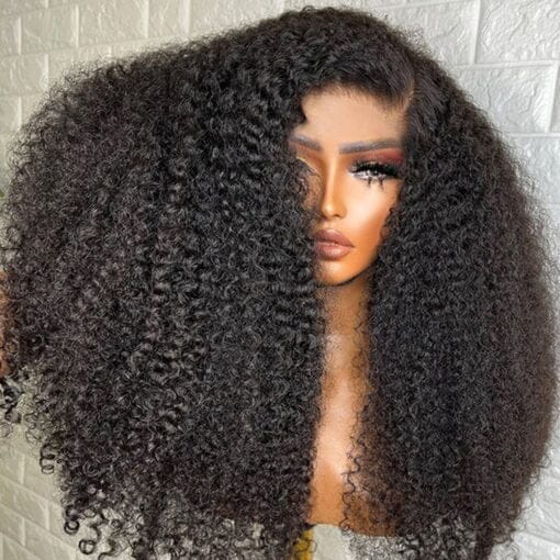 300% Density Kinky Curly Human Hair Wig For Women Women Raw Indian Hair 13X4 Hd Transparent Lace Frontal Wig 12 30 Inch Natural Color MI1604362