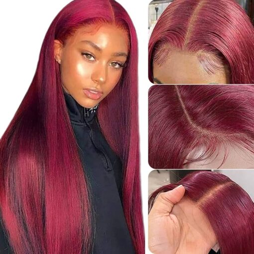 30Inch Burgundy 99J Straight Lace Front Wigs MI1610828