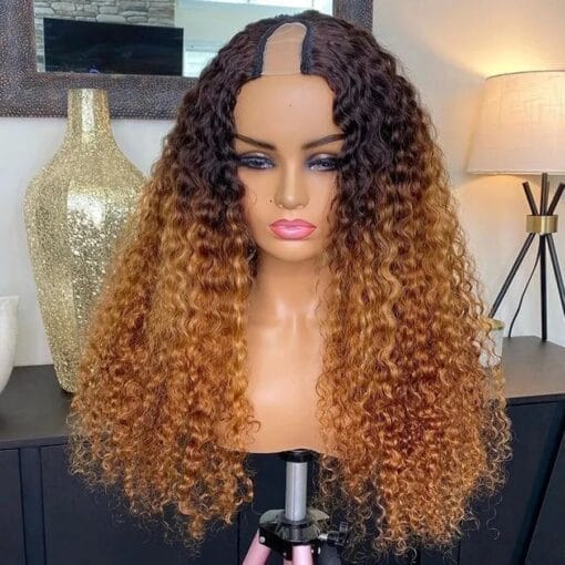 30Inches Ombre Honey Blonde Kinky Curly U Part Wigs 100 MI1611827