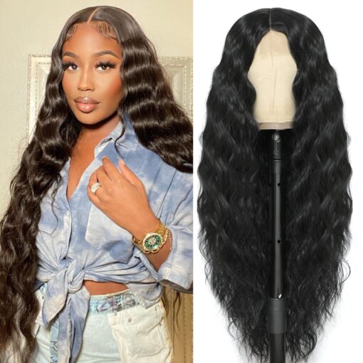 32 Long Curly Synthetic Wigs For Women Black Women Fake Scalp Wig MI1605653