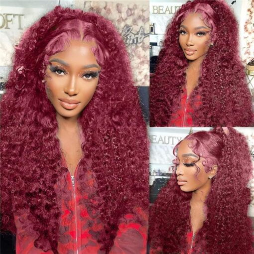 360 Burgundy Lace Front Wigs Human Hair 20 Inch Glueless MI1602152