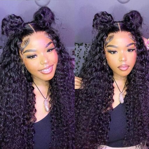 360 Lace Frontal Jerry Curly Natural Black Human Hair Wig MI1607549