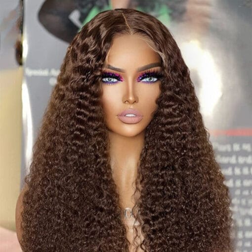 4 Chocolate Brown Deep Wave Curly Glueless Wig Fall Hair Trends MI1611265