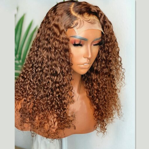 #4 Chocolate Brown Lace Front Wig 13X4 Deep Wave Frontal Wig Brazilian Colored Lace Front Human Hair Wigs Curly Pre Plucked Hair MI1610862