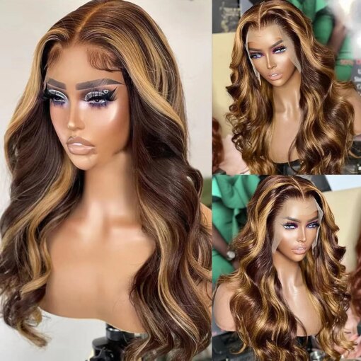 40 Inch Body Wave Lace Front Wig Ombre Brown Honey Blonde Synthetic Wigs For Women Women MI1607855