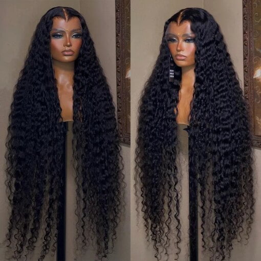 40 Inch Glueless Deep Curly Lace Front Wig, Hd Indian Human Hair, Wet And Wavy Style For Women Black Women MI1603067