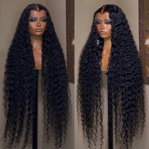 40 Inch Glueless Deep Curly Lace Front Wig, Hd Indian Human Hair, Wet And Wavy Style For Women Black Women MI1607863