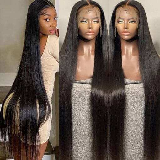 40 Inches 13X4 Lace Front Human Hair Wigs 210% Density Transparent Lace Preplucked Closure Wig Brazilian Virgin Straight Lace Frontal Wig For Women Women… MI1603065