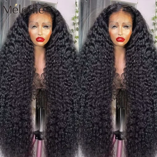 40 Inches Curly Lace Frontal Wig Brazilian Deep Wave Human MI1603074