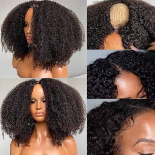 4B/4C Afro Kinky Curly Upart Wigs Human Hair 2X4 Middle Part Brazilian Glueless Human Hair U Part Wigs Natural Black Kinky Curly Clip In Half U Shape MI1602630