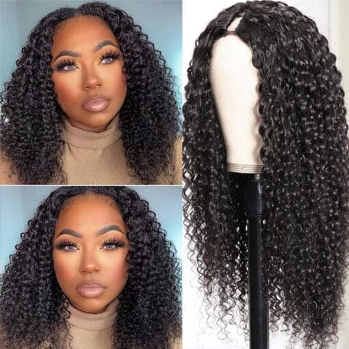 4Girl4Ever V Part Wig Human Hair Kinky Curly Wig Upgrade U Part Human Hair Wigs For Women Black Women No Leave Out Vpart Wig Glueless Human Hair Wigs MI1603494