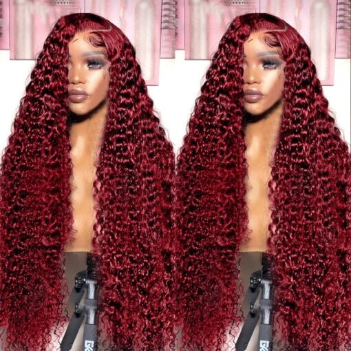 5X5 Deep Wave 99J Burgundy Lace Front Human Hair Wigs Curly Red 13X6 13X4 Lace Frontal Wig 40 Inch Closure Colored Glueless Wigs MI1603534