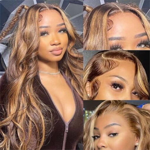 5X5 Highlight Lace Closure Wig Human Hair Body Wave 5X5 Hd Lace Closure Wig For Women Women P4/27 Ombre Honey Blonde Glueless Wig Pre Plucked 180 Density 26 MI1611677