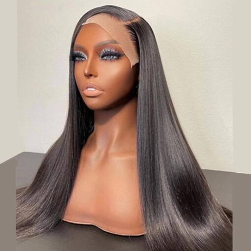 5X5Pu Silk Base Lace Closure Wig Glueless Remy Brazilian Straight Silk Top Human Hair Wigs With Bleached Knots Fake Scalp Looking (26Inch, 130% Silk MI1604120