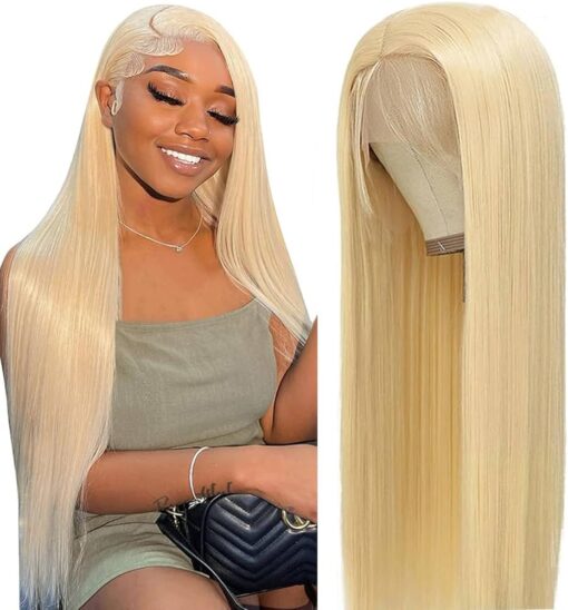 613 13X6 Lace Front Wig Human Hair 30 Inch Straight Blonde Lace Front Wigs Human Hair Pre Plucked 220% Density 613 Hd Lace Frontal Wig Human Hair MI1610891