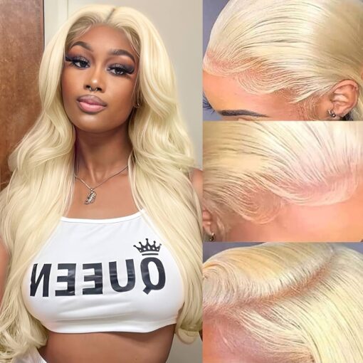 613 13X6 Lace Front Wig Human Hair Transparent Lace 24 Inch Body Wave Blonde Lace Front Wigs Human Hair 613 Hd Lace Frontal Wig 200% Density Blonde MI1610902