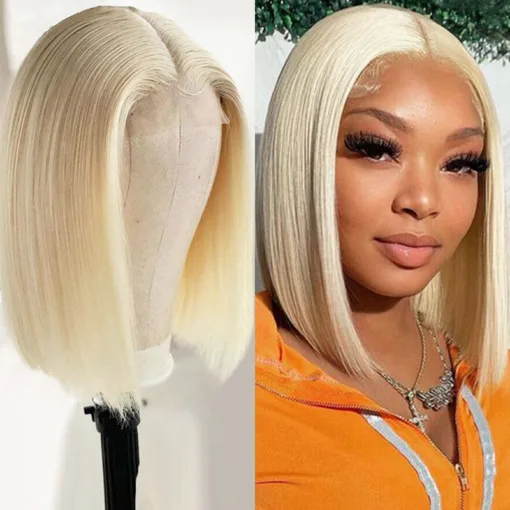 613 Blonde Bob Wig Short Straight Hair Wigs 4*4 Closure Pre MI1609781