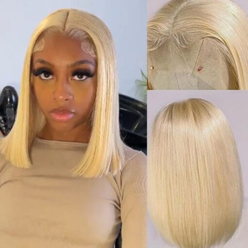 613 Blonde Bob Wig Straight Hair 4X4 Transparent Lace MI1611185