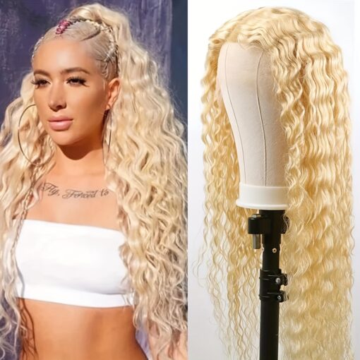 613 Blonde Headband Wig Human Hair Deep Wave Wig 13X6 MI1603698