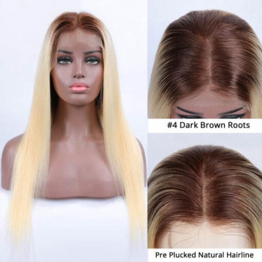 613 Blonde Wigs With Brown Roots #4/613 Ombre Color 13X4 Hd MI1610288