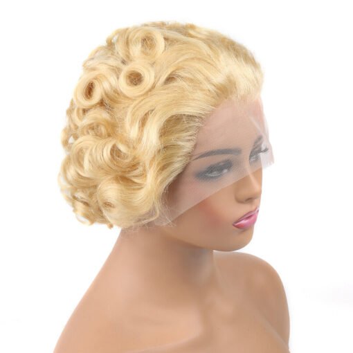 613 Pixie Cut Short Curly Human Hair Wigs Lace Front Blonde MI1610411