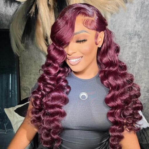 6X5 Wear Go Loose Body Wave Wig Dark Burgundy Plum Colored MI1611335