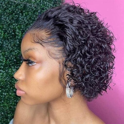 8 Inch Short Curly Lace Front Wigs Human Hair 13X1 Pixie Cut Short Curly Human Hair Wigs Short Wigs For Women Black Women Human Hair (Natural Color) MI1602974