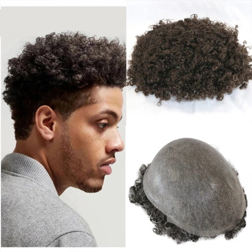 8Mm African American Men Toupee Curly Hair Male Wig Natural Human Hair Prosthesis Replacement System Durable Full Skin Pu Unit MI1604942