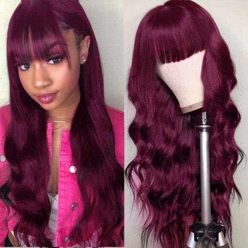 99J Body Wave Wigs With Bangs Virgin Brazilian None Lace MI1612092