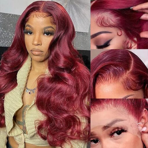 99J Burgundy Lace Front Wigs Body Wave Colored Human Hair MI1612091