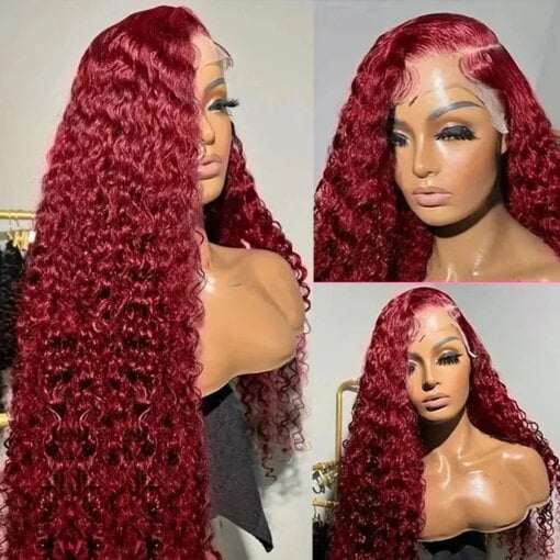 99J Burgundy Red Lace Front Human Hair Wig Deep Wave Frontal MI1602809