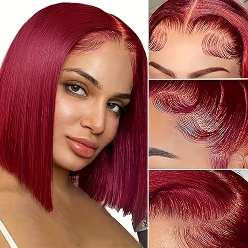 99J Color Burgundy Color 13X4 Lace Frontal Bob Wig Free Style Middle Part Side Part Brazilian Human Hair Short Bob Wig 180% MI1603191