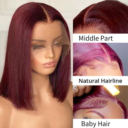 99J Red Wig Burgandy Human Hair Wigs Straight Bob Wig Colored Human Hair 13X4 Lace Frontal Wigs Preplucked Wigs For Women Women MI1610831