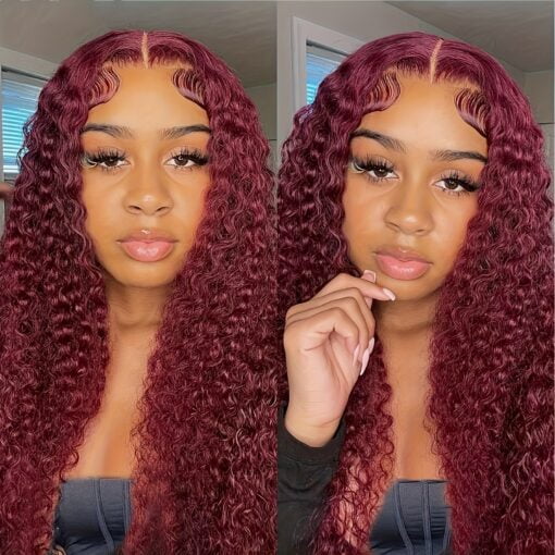 99J Wine Red Transparent Lace Front Wigs 180% Density MI1610514