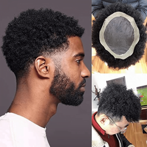 African American Wigs Mono Lace With Pu Base Mens Hairpiece MI1604950